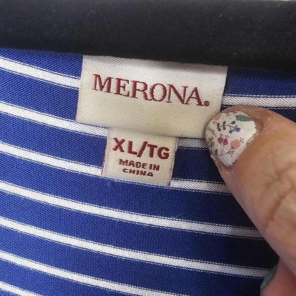 Merona Dress‎ Size XL Blue White Striped Tee Shirt Elastic Waist Midi Casual - Picture 5 of 10